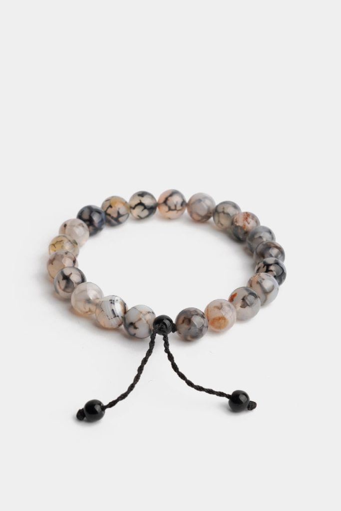 Adjustable Beaded Bracelet – Off White & Black